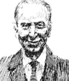 Karikatur tegning av Sir Alexander Arnold Constantine Issigonis 